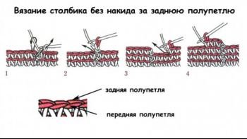 Схема вязания столбика без накида за заднюю стенку Схема вязания столбика без накида за заднюю стенку