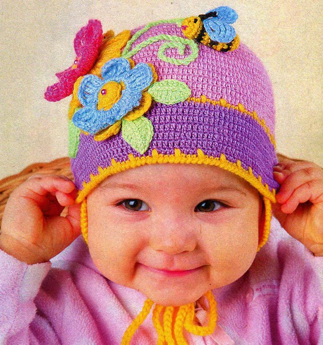 Цветная шапочка для малышки крючком Шапочка на малышки спицами