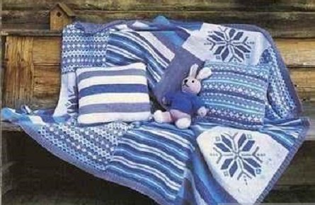 Жаккардовый плед для мальчика спицами