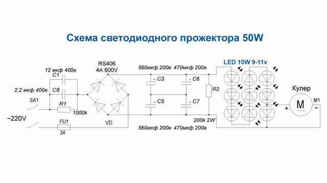 Делаем 50W LED прожектор из хлама своими руками прожектор2