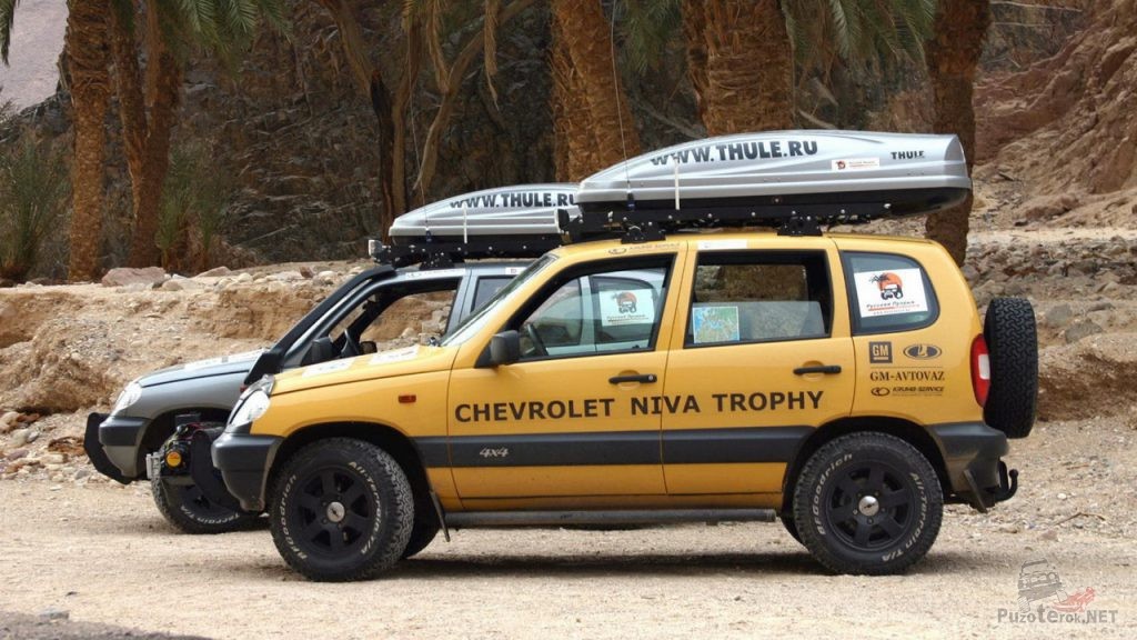 Chevrolet Niva трофи с боксами Thule