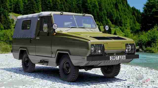 Амфибия УАЗ-3907 на берегу горной реки