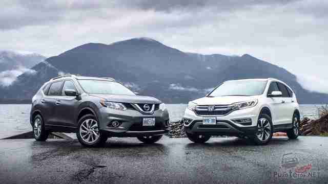 Honda CR-V и Nissan x-Trail на берегу фьорда