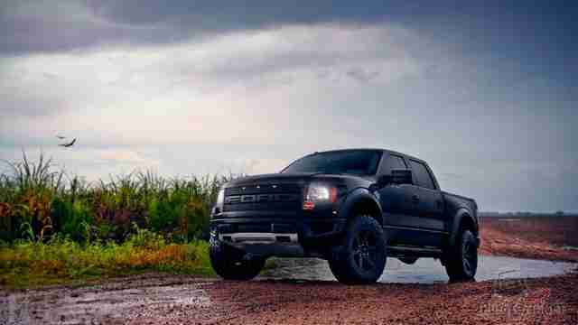 Ford Раптор с AT-резиной выезжает из лужи