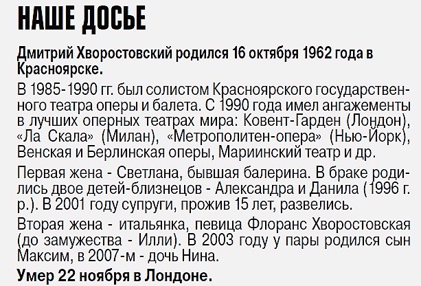 Дмитрий Хворостовский. Он боролся до конца...